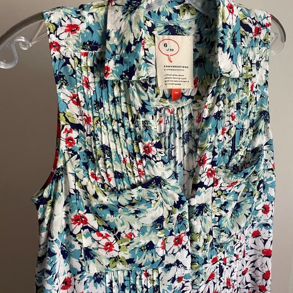 Anthropologie Conversations 6 of 52 Floral Daisies Blouse XSP Sleeveless Button - Picture 14 of 15